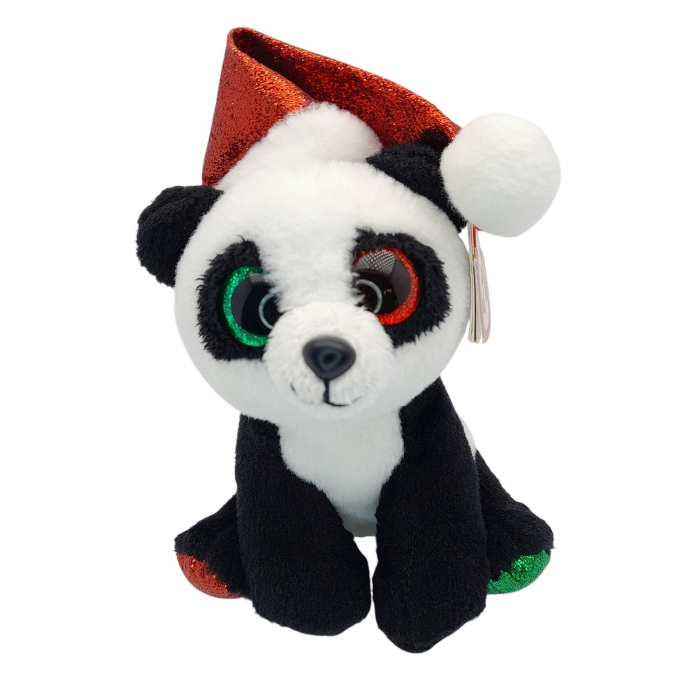 Ty Beanie Boos Pandy Claus Panda Christmas Plush Glitter Eyes Santa Hat 6 inch